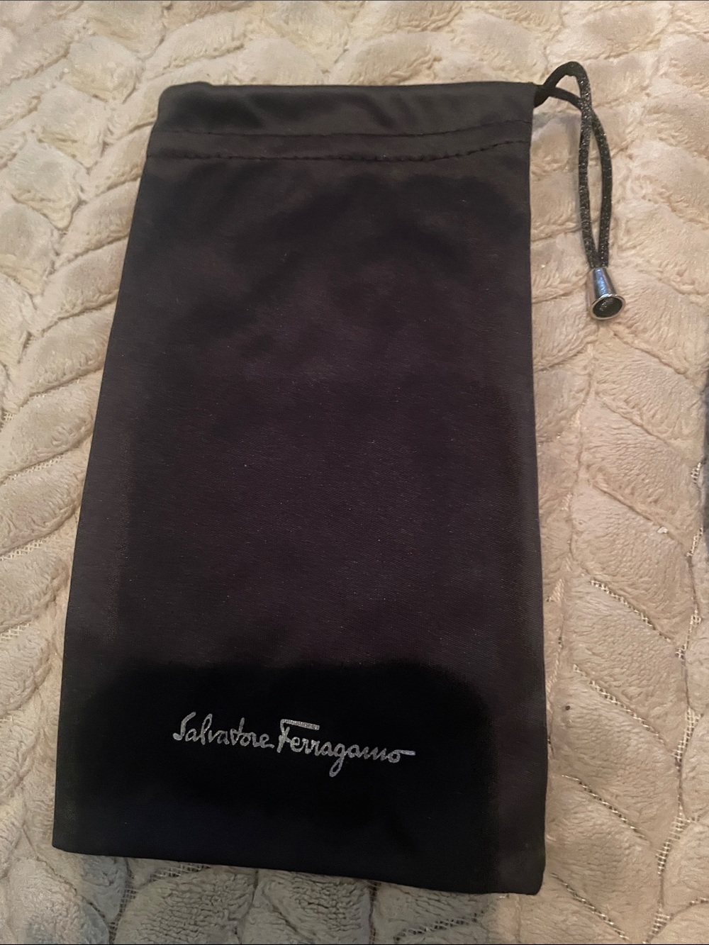 Salvatore Ferragamo Black Drawstring Pouch and clamshell hard case